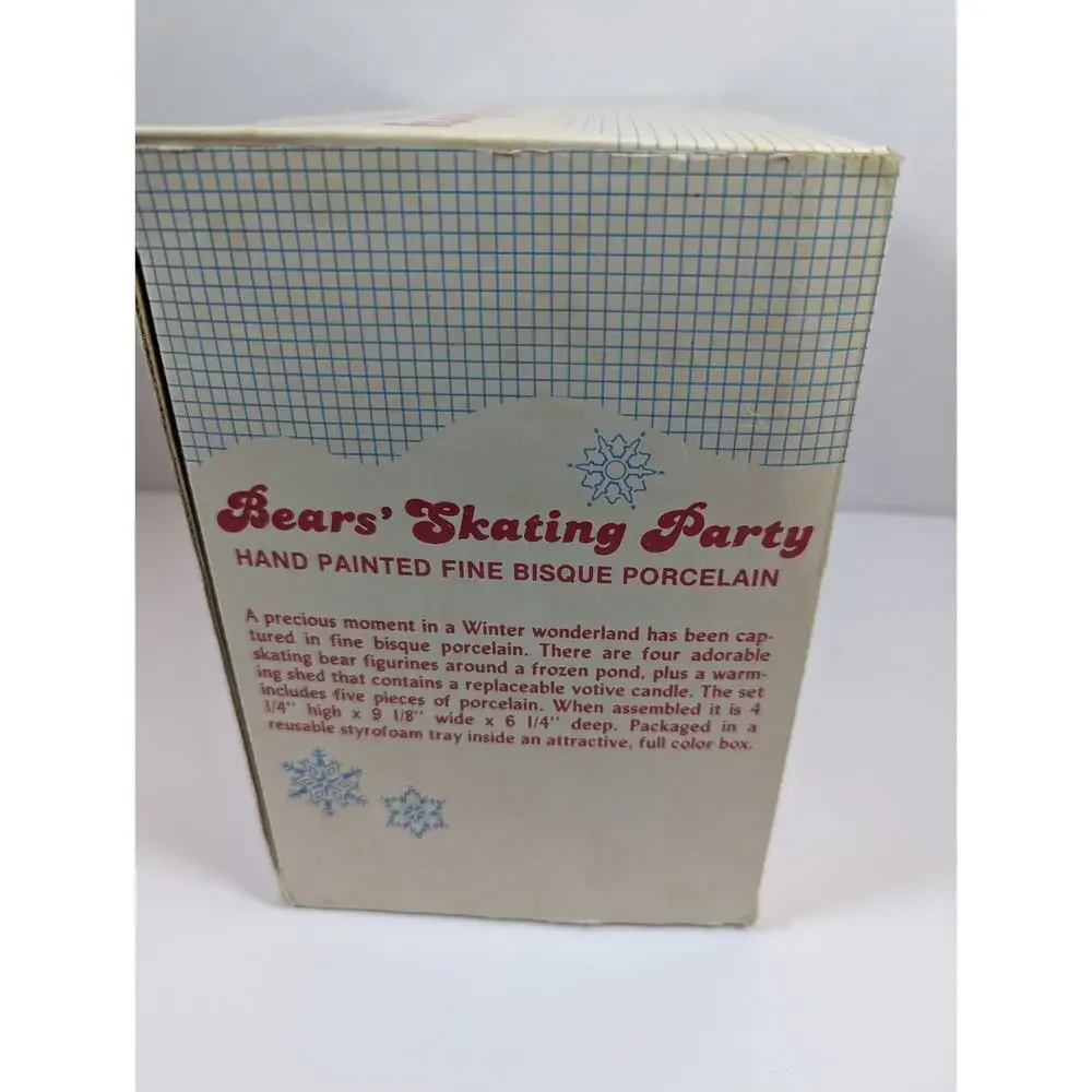 CHRISTMAS BEARS SKATING PARTY TEA LIGHT BY JASCO #107 ORIGINAL BOX HAND PAINTED